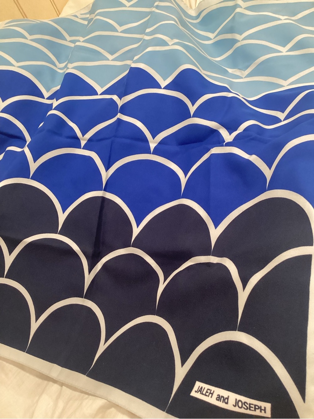 Jaleh & Joseph hues of blues  Silk Scarf 26”X26”